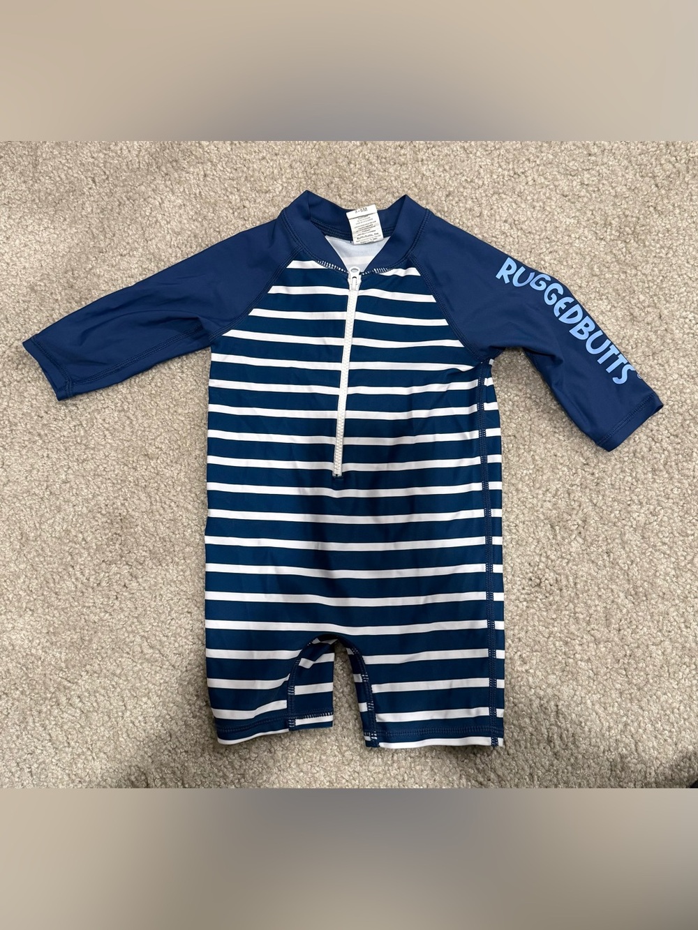 Rugged Butts 3-6 month Navy & White Stripe baby Rash Guard Swimsuit